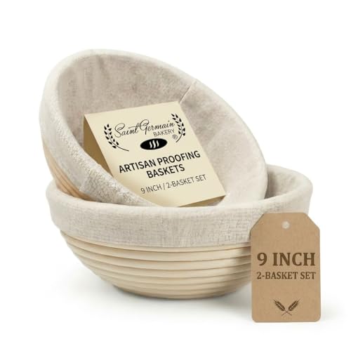 Saint Germain Bakery Premium Round Bread Banneton Basket with Liner (Set of 2 9' Round Baskets)