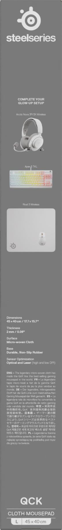 SteelSeries Tapis QcK Grand - Blanc - Base antidérapante en Caoutchouc - Suivi et stabilité de Pointe - Optimisé pour capteurs Gaming - 450 mm x 400 mm - FPS, MOBAs, RTS, MMO