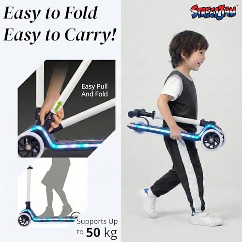 Image of STREETJAM Blinkie Kids LED Kick Scooter for 3-12 Years, LED Deck with Multiple Light Modes (1st Time in India), BIS Approved, Extra Wide Deck, Rechargeable, Up to 50 kg Load (Black with Grey)