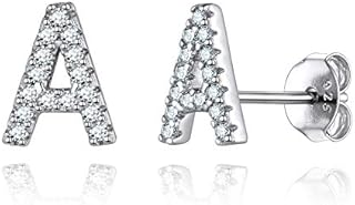 ChicSilver 925 Sterling Silver Cubic Zirconia Initial Stud Earrings for Women A-Z Letter Monogram Name Jewelry(with Gift Box)