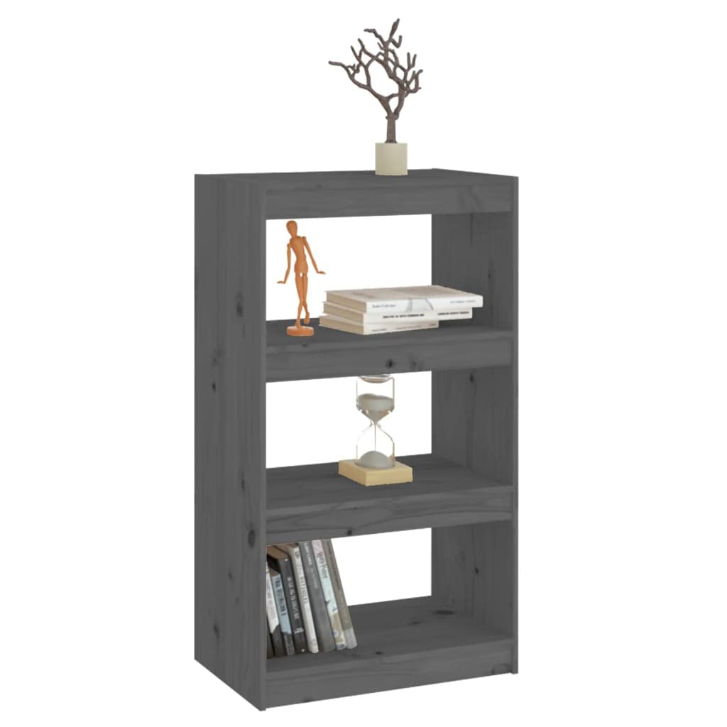 Bücherregal aus massivem Kiefernholz, Grau, 60x30x103,5 cm, 3 geräumige Fächer für Bücher und Dekoration, auch als Raumteiler nutzbar, pflegeleicht mit feuchtem Tuch