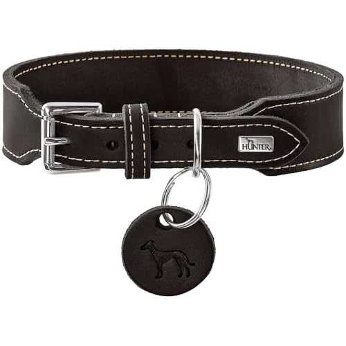 Hunter Halsband Aalborg EXTRABREIT Farbe schwarz, extra breit, weiches Softleder, mit eleganter Kontrastnaht, Made in Germany, Größe 35