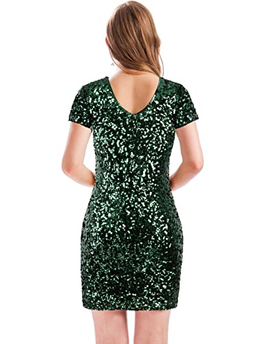 Image of MANER Women's Sequin Glitter Short Sleeve Dress Sexy V Neck Mini Party Club Bodycon Dresses