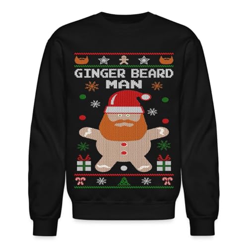 Spreadshirt Ginger Beard Man Ugly Christmas Sweater Crewneck Sweatshirt XL black