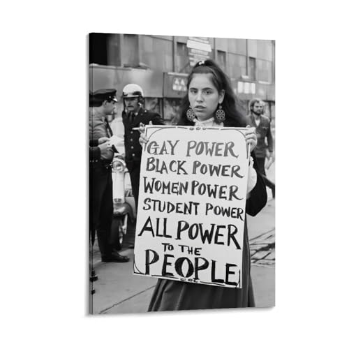 All Power To The People Protest Gay Strength Black Pride Women Voice Movement Canvas Printing Wall Art Posters Prints Vintage Black And White Wall Decor for Living Room Bedroom 12x18inch(30x45cm)