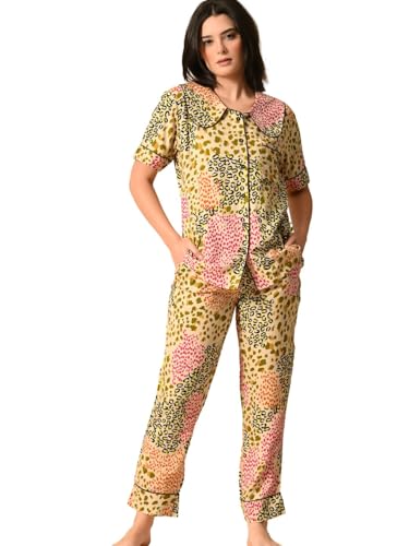 Image of Women's Cotton Printed Night Suit Set | Soft & Stylish Full Sleeve Shirt with Pajama | Comfortable Loungewear & Sleepwe,(Multicolor XS)