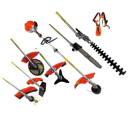 Powertec Pro -Desbrozadora multifuncion 7 en 1 -Corta Setos, Césped, Disco y Podadora – 65cc