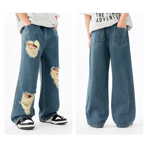Baggy Jeans Kids Ripped Heart Loose Fit Wide Leg Jeans Skater Streetwear Baggy Pants Boys Distressed with Holes Washed2