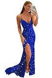 This sexy sequins mermaid long prom dress features with spaghetti straps, side slit and lace up back. Sequins material, Built in bra, Full length. You will receive many compliments on this. How to Choose Size: Please refer to the Size Chart. Also cus...