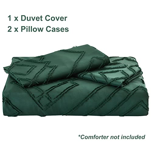 Powdion Tufted Duvet Cover Green King Bedding Duvet Cover Set With Jacquard Embroidery Geometric Design, 3 Pcs Boho Duvet Cover Set With Zipper Closure & Ties, Shabby Chic For All Seasons 104''X90'' #TOP5