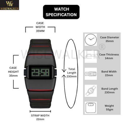 Image of WiseWalker Unisex GenZ Luxury Style Digital Gold Watch Unique Band with LED Display Digital Watch | Retro Digital LED Watch Black Display Screen Modern Fashion Timepiece | Wristwatch For Men and Women