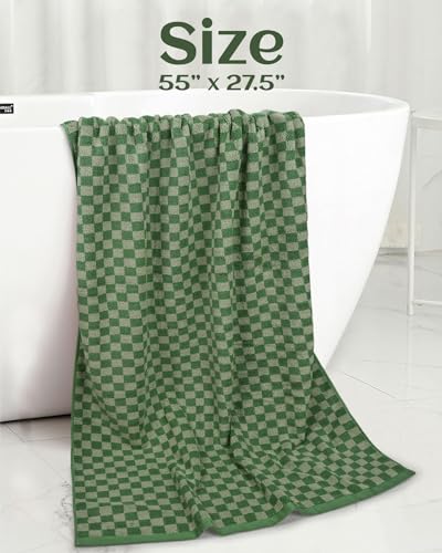 Jacquotha Luxury Bath Towels for Bathroom Green Checkered (54x28 Inches) - 480 GSM Cotton Soft Absorbent Shower Towels 2 Pack, Daily Use Lightweigt Towels Quick Dry, Great - Thumbnail 3