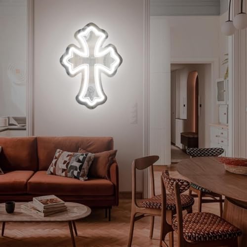 Image of Cross Gothic Y2K Cross Mirror Neon Sign, Birthday Gift, Gothic Wall Decor, Corss Bedroom Mirror Sign, Gift for Friends, Retro Wall Decoration, 16.5 inchx12 inch