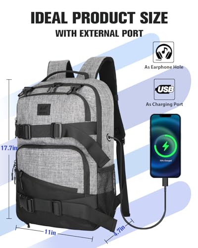 Image of WOLT Skateboard Backpack, 15.6 Inch Laptop Backpack for Men Women, Sports Backpack with Ball Holder