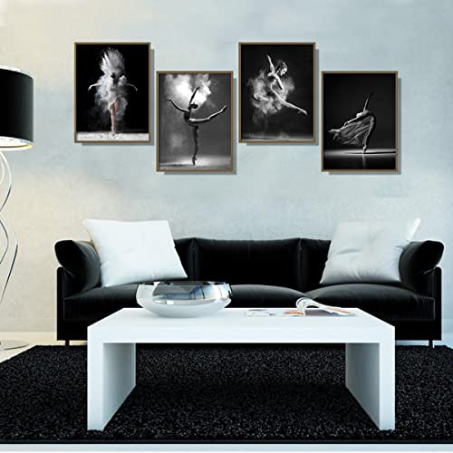 Image of NCYEL Black and white ballet wall art dancer poster beautiful girl bedroom elegant dance classroom bathroom dormitory decoration poster 12 inchx16 x4pcs