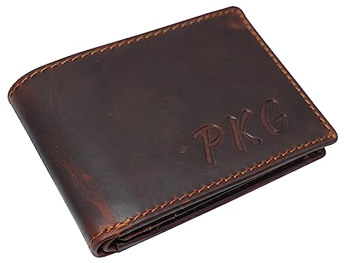 Personalized Name Initials Wallets RFID Blocking Mens Bifold Vintage Leather Slim Card Holder Wallet With Coin Pouch