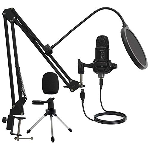 Crazy Clearance Mirfak USB Microphone Professional Kit, Desktop Condenser Microphone with Arm Stand Support iOS/Windows/Android/Linux for Live-Stream, YouTube, Game, Studio, Broadcasting, Music Recording