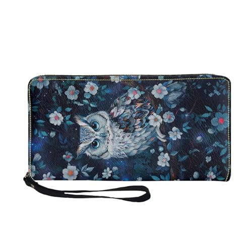 Women Clutch Wallet Owl Floral Print Credit Card Holder Purse Long PU Leather Cash with Wristlet2