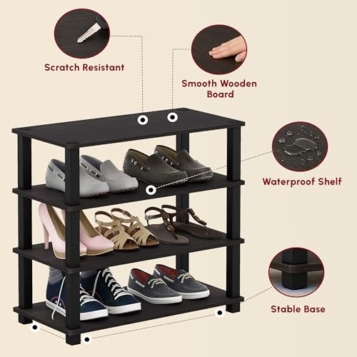 Image of JD FRESH 4-Tier Wooden Shoe Rack Organizer /Shoe Storage Rack /Shelf Household Storage Holder /Multi-Layer Shoe Storage /Durable Shoe Shelf for Men, Women & Kids (Cambridge, Walnut)