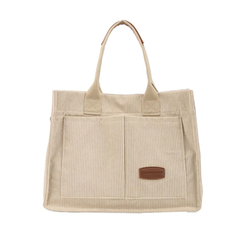 Canvas Shoulder Bag, Handbag Tote with Multiple Pockets Adjustable Strap 13.4 Inch for Work School Travel (Khaki)