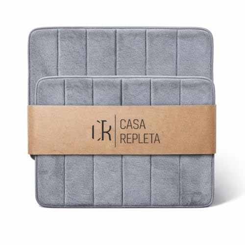 Kit com 2 Tapetes de Banheiro Super Soft, 60x40cm, Cores Cinza e Preto - Casa Repleta