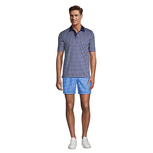 Lands' End Dj Mens 6 Inch Volley Swim Trunk Deep Sea Navy/Gingham Mix Regular Large #TOP4