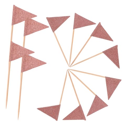 ERINGOGO 12pcs Rose Gold Triangle Cake Flags Cupcake Topper Picks Cheese Platters Party Dessert Fruits Decorations Wedding Nautical
