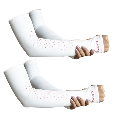 Image of TVARRA Anti-Tan Fingerless Arm Sleeves for Women|UV Protection Hand Cover Sleeves for Bike Riding, Running & Outdoor Use,Dust & Summer Protection Arm Sleeves for Girls (Petals Design)