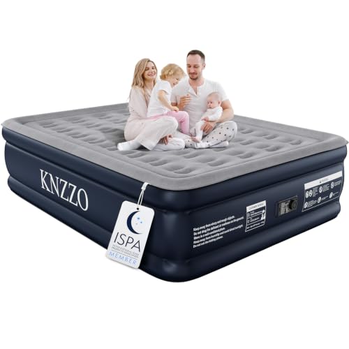 KNZZO Queen Air Mattress with Built-in Pump, 18' Top Inflatable Mattress with Waterproof Flocking Fabric, Three-Minute Quick-Inflatable Bed. Portable Blow Up Mattress for Home, Outdoor and Guests