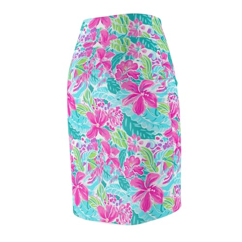 Women's Floral Pencil Skirt, Vibrant Mid Waist Stretch Skirt for Summer, Vacation, Beach Parties, and Brunch Outfits4