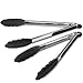 Vivree Kitchen Tongs Set - Salad & Grill Stainless Steel Serving Tongs with Silicone Tips - 9"&12" (Black)