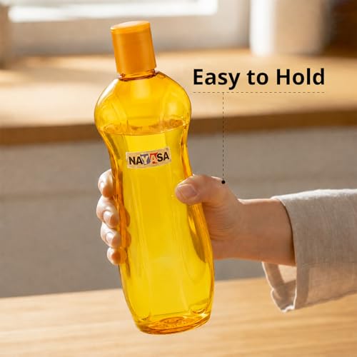 Image of Nayasa Loopy 1000 ML Pet Plastic Fridge Water Bottles Set of 6 | BPA Free | Leak Proof | Airtight Lid | Yellow