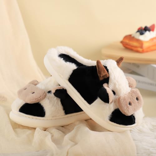 Gaolinci Cartoon Cow Cotton Slippers, Winter Indoor Outdoor Slippers for Women2