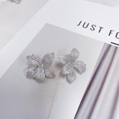 Luxury Big Flower Cubic Zirconia Crystal Statement Stud Dangle Earrings for Women Dainty 925 Sterling Silver Post Diamond Petal Large Flowers Huggie Studs Hypoallergenic Fashion Trendy Jewelry2
