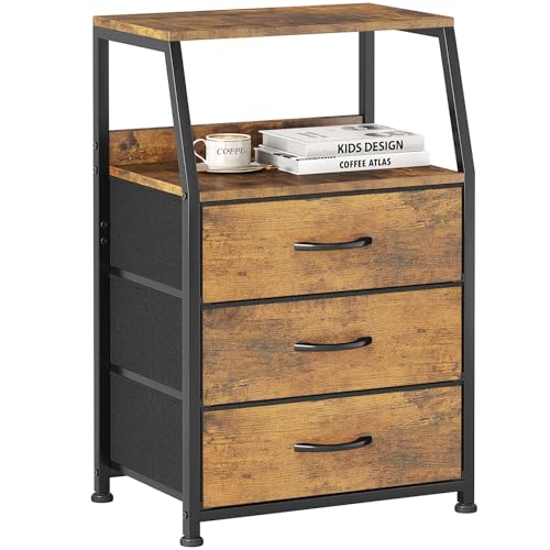 CAIYUN Kommode, Nachttisch, Beistelltisch, Nachtschrank mit 3 Schubladen, Nachtkommode, Kommode für Schlafzimmer, Schrank, Aufbewahrungsschrank...