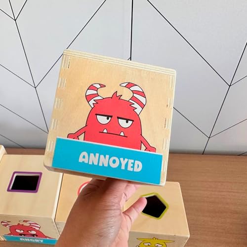 Image of Open The Joy Wooden Tower of Emotions - Stacking Emotional Learning Toy for Toddlers | 5 Emotion Face Blocks + 5 Shape Sorting Blocks | Montessori Toy for Early Development | Ages 12 Months+