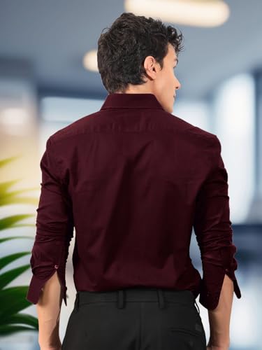 Pinkmint Store Pinkmint Men's Maroon Long Sleeve Button Down Shirt - Image 3