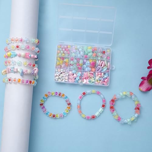 Image of Ambitieux DIY Bracelet Making Kit for Girls - 12 Types Colorful Beads with Charms, Elastic Thread, Earrings, Clasps & Rings - Jewellery Craft Kit for Kids, Birthday Return Gift, Rakhi Special Set for 2 3 4 5 6 7 8 9 10 years (Double beads)