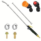 Sprayer Wand with 3 Types of Nozzles, Fan Nozzle Replacement Sprayer Wand, Stainless Steel Sprayer Wand Replacement with 1/4" & 3/8" Brass Barb and 2 Hose Clamps (3 Nozzles 44 Inches Sprayer Wand)