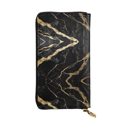 Portefeuille en cuir véritable marbre noir : l'élégance d'un grand tout-en-un chic