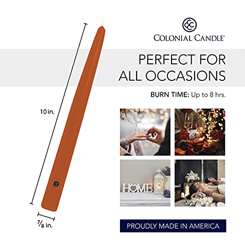 Image of Colonial Candle Unscented Taper Candle, Handipt Collection, Pumpkin, 10 in, Pack of 12 - Up to 8 Hours Burn