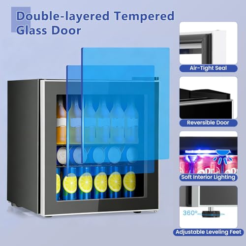 Image of COSTWAY 60 Cans Beverage Refrigerator Cooler, Freestanding Mini Fridge with Glass Door & Removable Shelves, Small Beverage Drink Fridge for Soda Beer Wine, 1.6 Cu.Ft