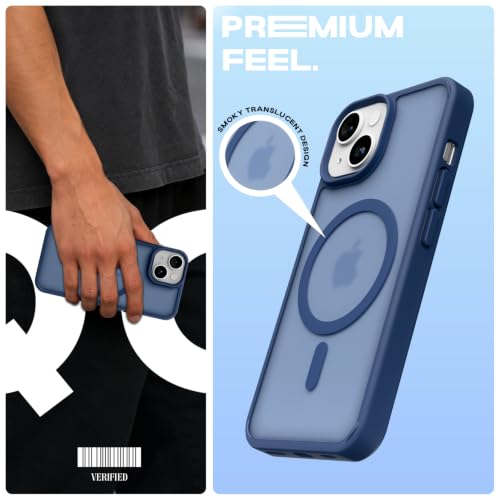 Image of Pikkme Back Cover for iPhone 13 / iPhone 14 | Mag-Safe Compatible | Smoke Frosted Transparent Matte Finish | Hard PC + Soft TPU | Shockproof | Raised Camera Protection Bumper Case| Blue Smoke Mag-Safe