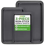 NutriChef 3-Piece Nonstick Baking Sheet Set – Non-Toxic Cookie Sheets for Everyday Baking – Small, Medium & Large Oven Safe Bakeware Trays – Warp-Resistant, Easy to Clean & Dishwasher Safe