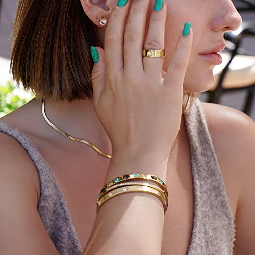 CIUNOFOR 14K Gold Filled Bangle Bracelets for Women with Cubic Zirconia, 6.5"-7.5" Inner Circ. Stainless Steel Cuff Bracelet Thin Bangle4