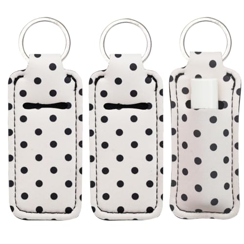 Haevola Cute Chapstick Holder Keychain for Women Lip Balm & Lip Gloss Holder Keychain Accessories Gift Purse Charm Clip (Black Polka Dots)