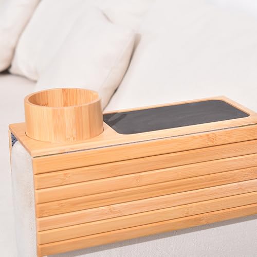 Mesa plegable de bambú natural y alta resistencia para brazo de sofá de diseño 5
