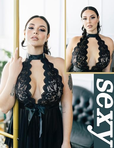 Avidlove Plus Size Babydoll for Women High Waist Teddy Chemise Floral Lace Lingerie2