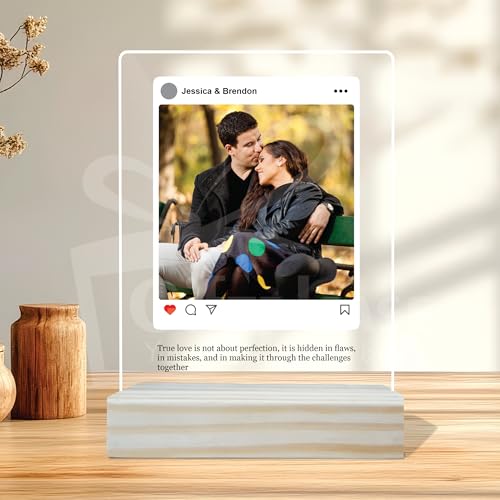 Image of Giftplease Customized Photo And Text Frame With Wooden Stand | Personalised Printed Photo Frame | Gift | Birthday | Anniversary (Transparent, 5MM, 6 * 8 Inches), Tabletop