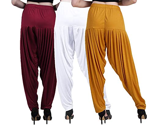 Image of CASUALS Women's Regular Fit Viscose Drawstring Patiala Harem Pants Combo Pack 3